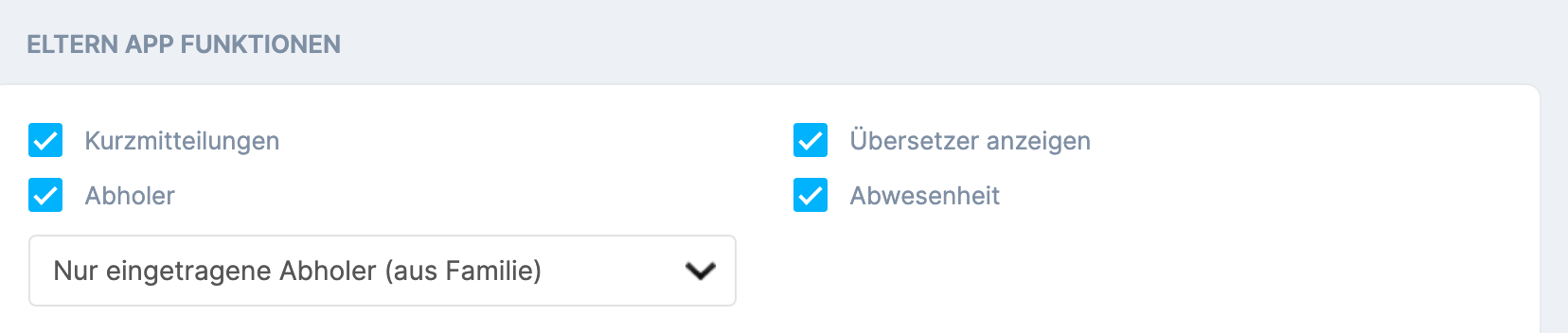 Einstellung Abholer im Bereich Eltern-App