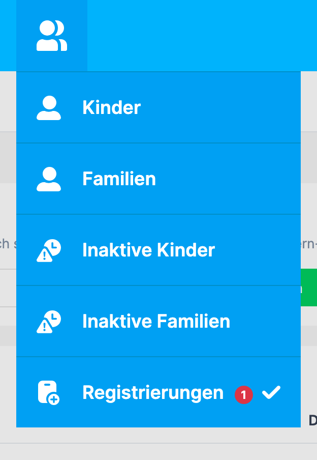 Navigationsmenü mit dem Eintrag Registrierungen und der Zähl-Markierung