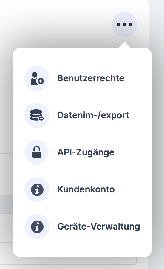 Seite der Einrichtung Kita Sonnenschein mit aufgeklapptem Menü oben rechts; der Eintrag Benutzerrechte ist sichtbar