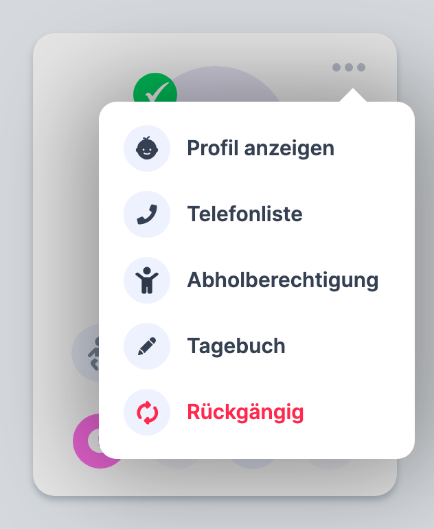 geöffnetes Menü an der Kachel mit dem roten Eintrag Rückgängig ganz unten