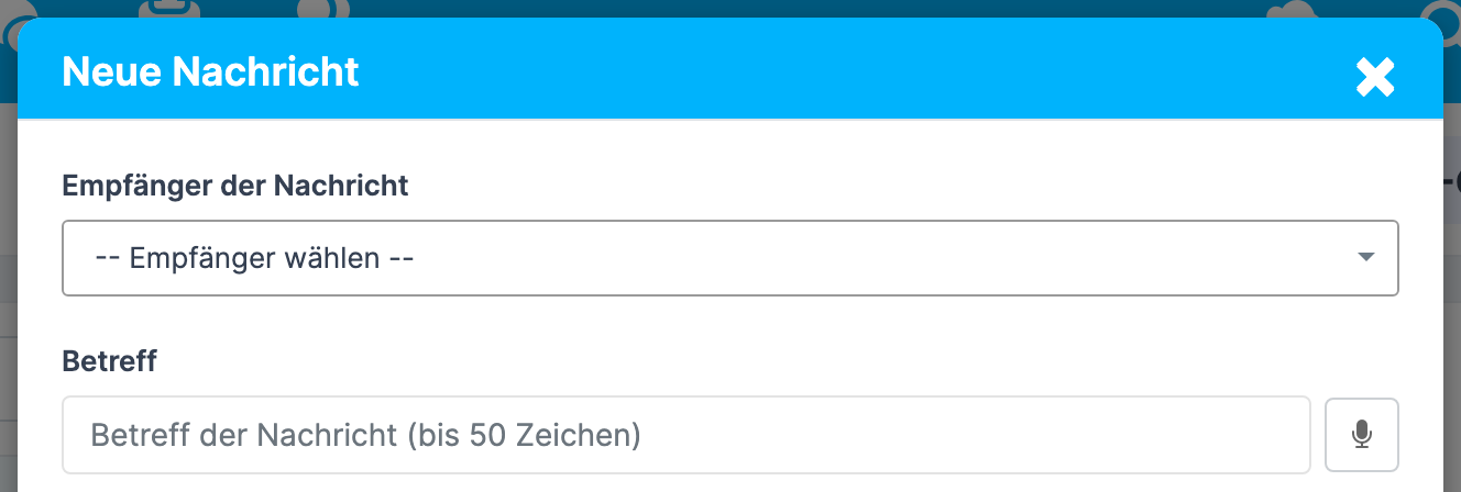 leeres Fenster Neue Nachricht mit Empfänger der Nachricht und Betreff