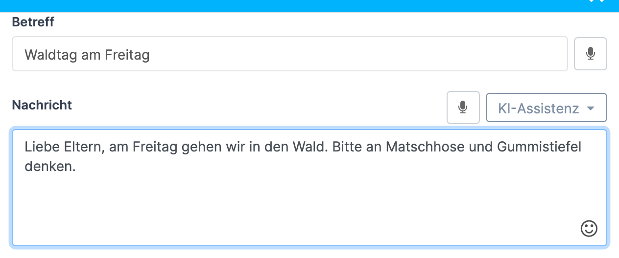 ausgefüllte Felder Betreff und Nachricht