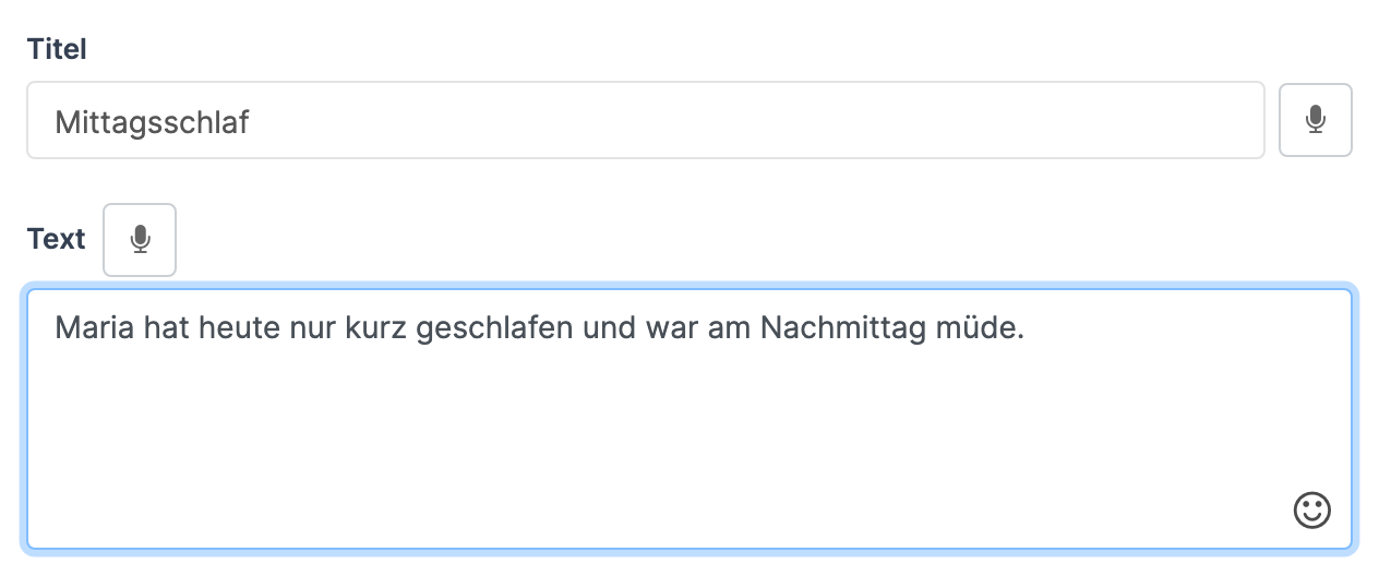 ausgefüllte Felder Titel und Text