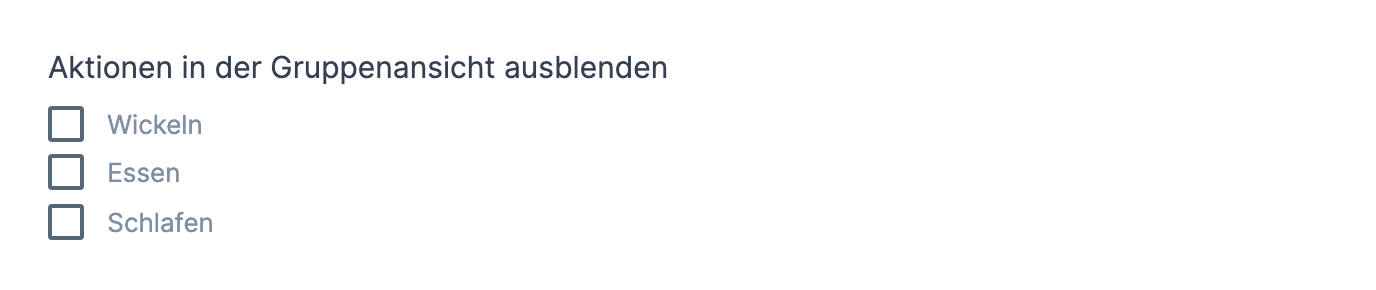 Fenster Gruppe mit dem Abschnitt Aktionen in der Gruppenansicht ausblenden und den drei Kontrollkästchen