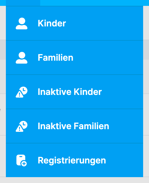 Menüpunkt "Inaktive Kinder" im Stammdaten-Menü